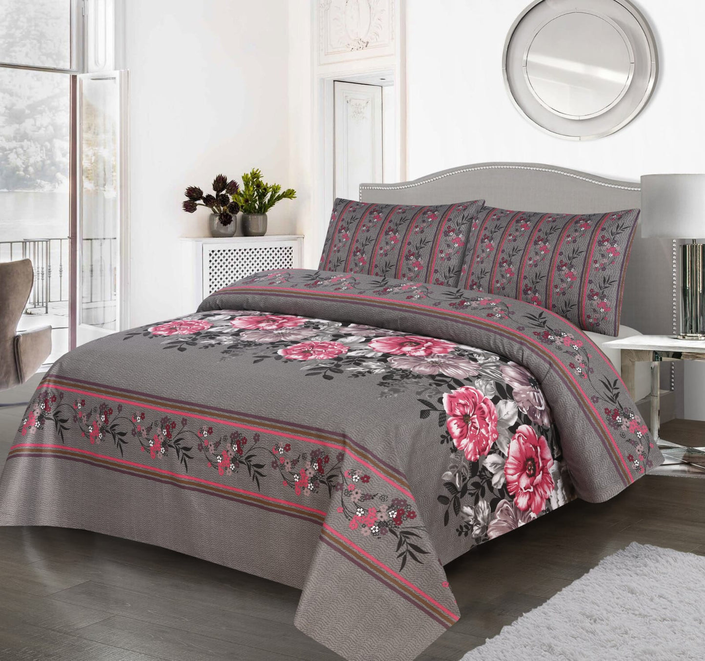 Gray flower- Bed Sheet set