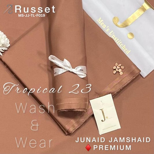 J Dot Premium Summer Tropical Unstitched Suit for E4-42 Russet