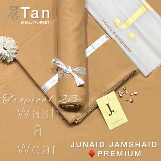 J Dot Premium Summer Tropical Unstitched Suit for E4-49 Tan