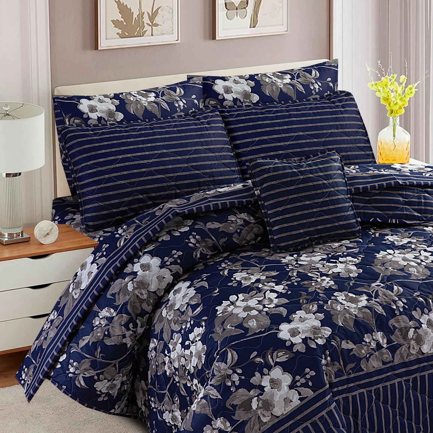 BLUE BOLD SUMMER COMFORTER SET- 7 PCS