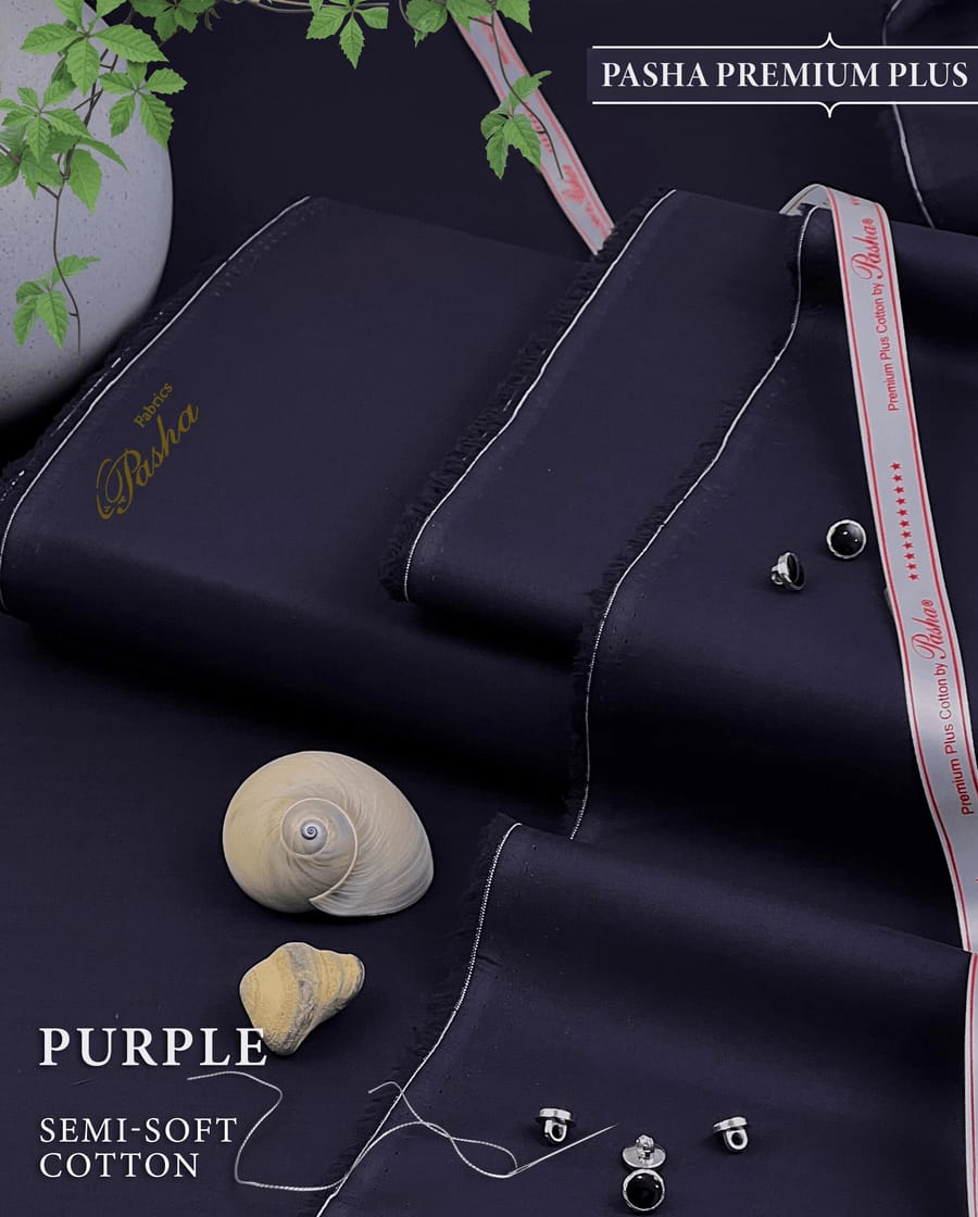 Pasha Premium Plus | Pure Egyptian Cotton | Semi-Soft Luxurious Unstitched Fabric for Men's (Purple)