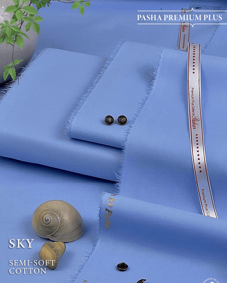 Pasha Premium Plus | Pure Egyptian Cotton | Semi-Soft Luxurious Unstitched Fabric for Men's (Sky)
