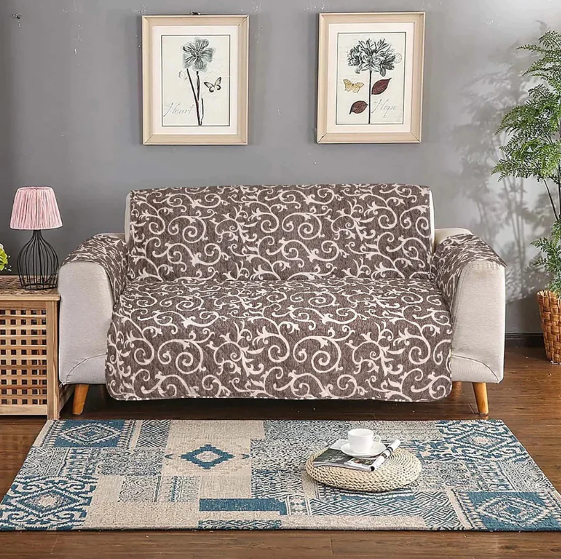 COTTON PRINTED SOFA RUNNER - SOFA COAT (Ash Brown Printed)