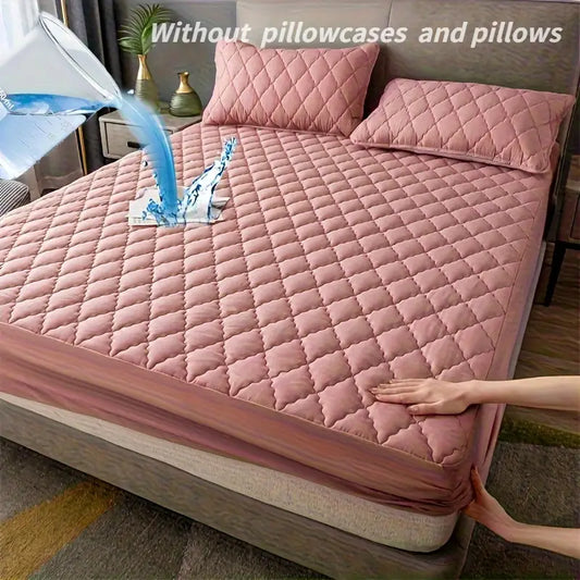 Solid Quilted 100% Waterproof Mattress Protector For Double Bed - Baby Pink