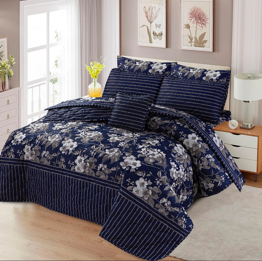 BLUE BOLD SUMMER COMFORTER SET- 7 PCS