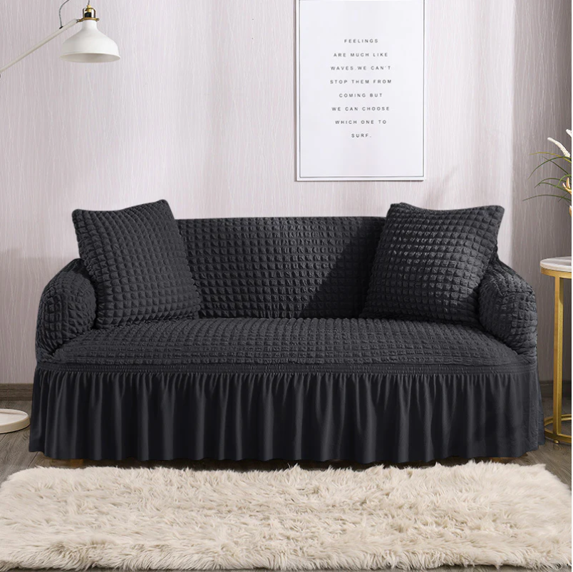 RUFFELED SUR SUCKER TURKISH SOFA COVER - Black