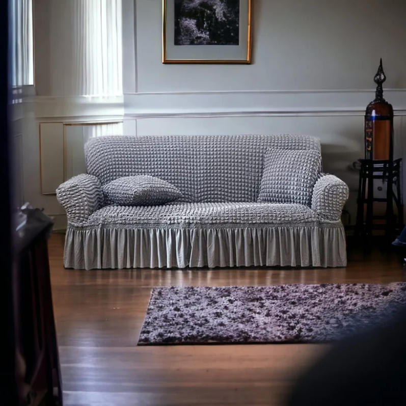 RUFFELED SUR SUCKER TURKISH SOFA COVER - Light Grey