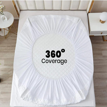 Solid Quilted 100% Waterproof Mattress Protector For Double Bed - Navy Blue