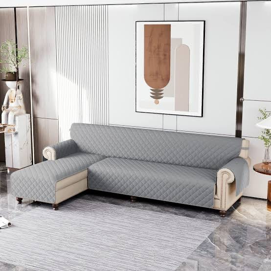COTTON QUILTED L-SHAPE SOFA RUNNER - SOFA COAT (Grey)