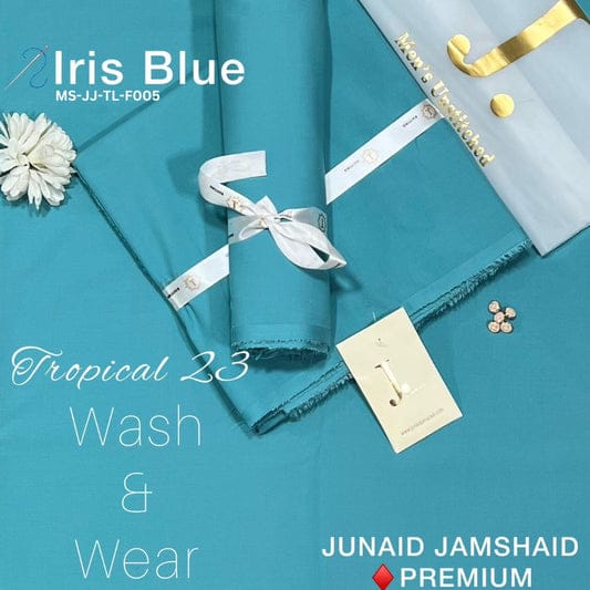 J Dot Premium Summer Tropical Unstitched Suit for E4-11 iris blue