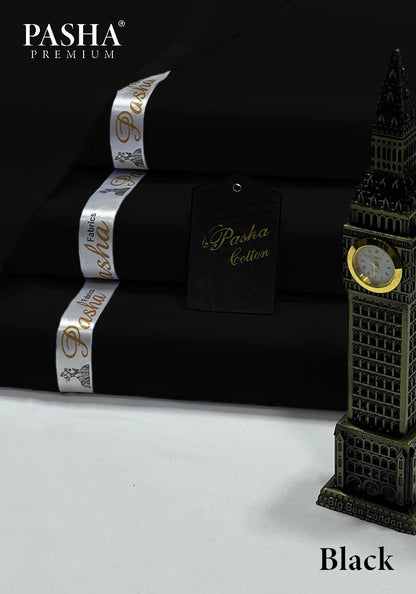 Pasha Premium Plus | Pure Egyptian Cotton | Semi-Soft Luxurious Unstitched Fabric for Men's (Black)