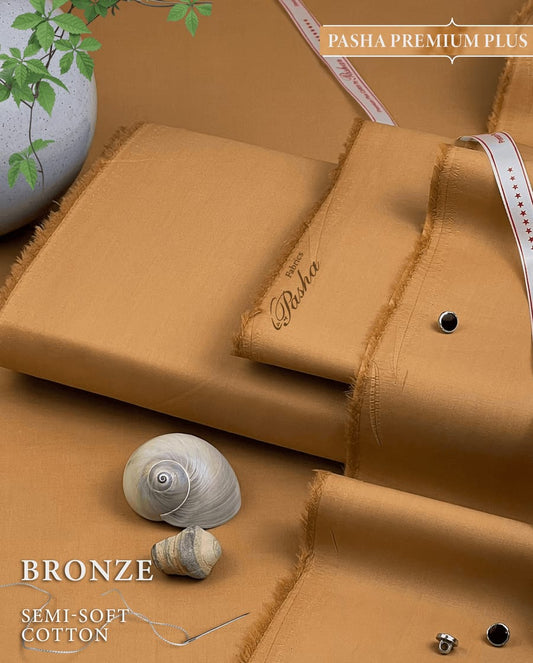 Pasha Premium Plus | Pure Egyptian Cotton | Semi-Soft Luxurious Unstitched Fabric for Men's (Bronze)
