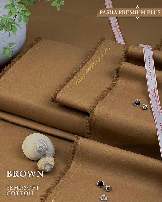 Pasha Premium Plus | Pure Egyptian Cotton | Semi-Soft Luxurious Unstitched Fabric for Men's (Brown)