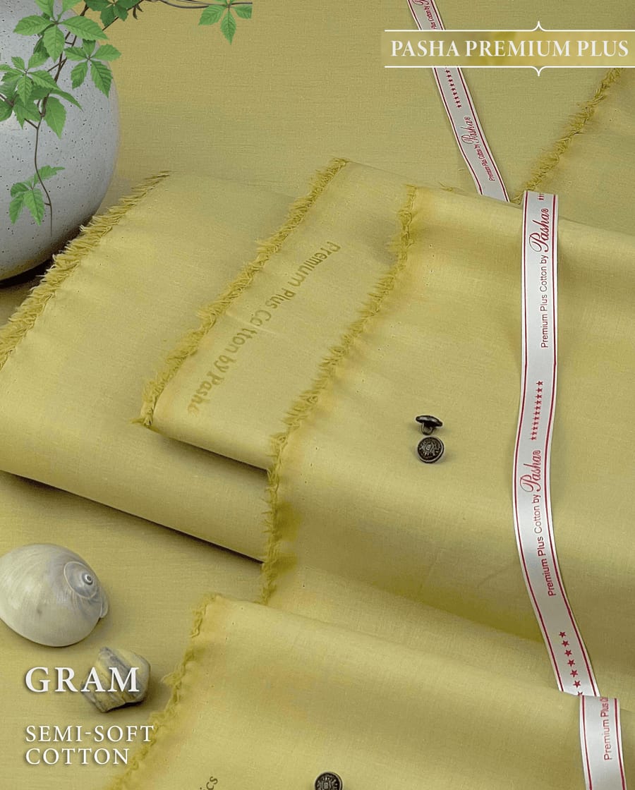 Pasha Premium Plus | Pure Egyptian Cotton | Semi-Soft Luxurious Unstitched Fabric for Men's (Gram)