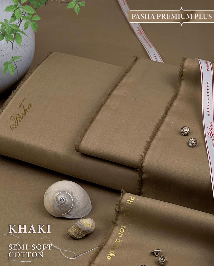 Pasha Premium Plus | Pure Egyptian Cotton | Semi-Soft Luxurious Unstitched Fabric for Men's (Khaki)