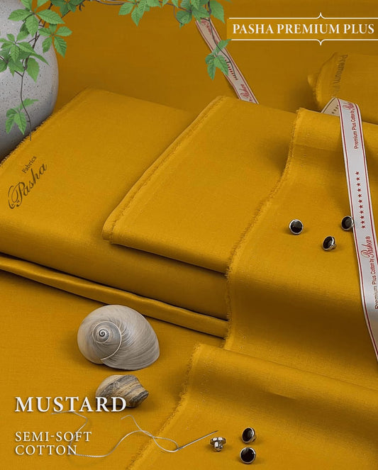Pasha Premium Plus | Pure Egyptian Cotton | Semi-Soft Luxurious Unstitched Fabric for Men's (Mustard)