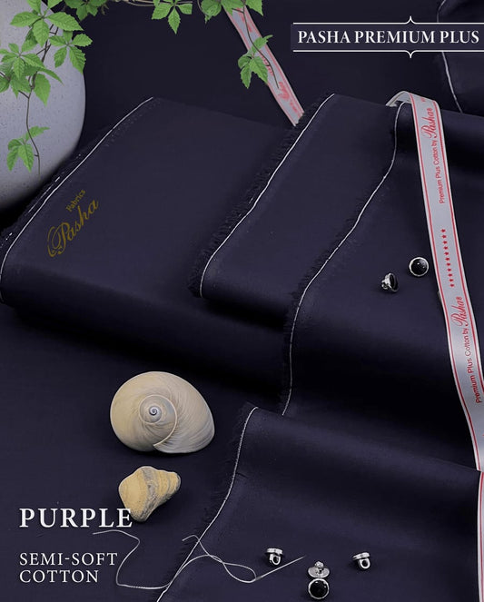 Pasha Premium Plus | Pure Egyptian Cotton | Semi-Soft Luxurious Unstitched Fabric for Men's (Purple)