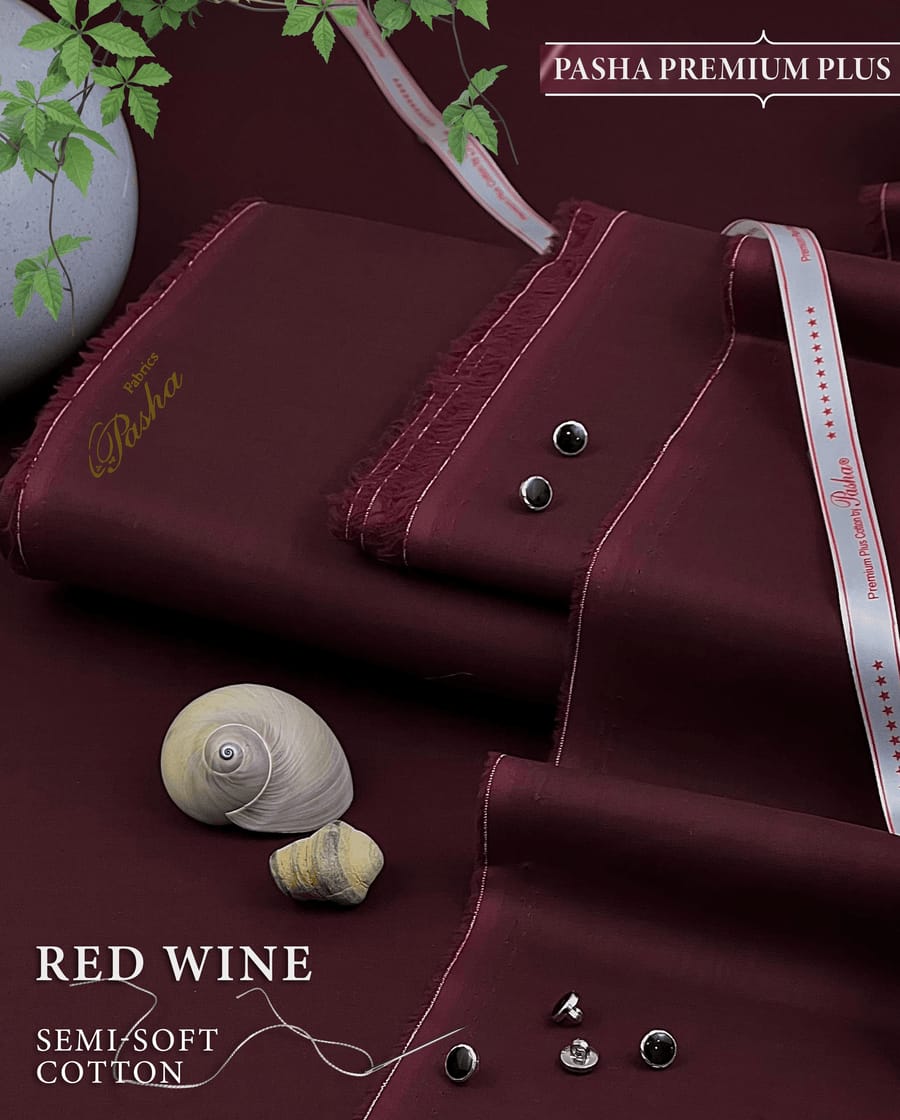Pasha Premium Plus | Pure Egyptian Cotton | Semi-Soft Luxurious Unstitched Fabric for Men's (Red Wine)
