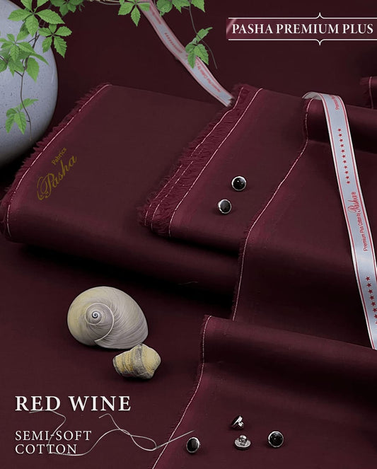 Pasha Premium Plus | Pure Egyptian Cotton | Semi-Soft Luxurious Unstitched Fabric for Men's (Red Wine)