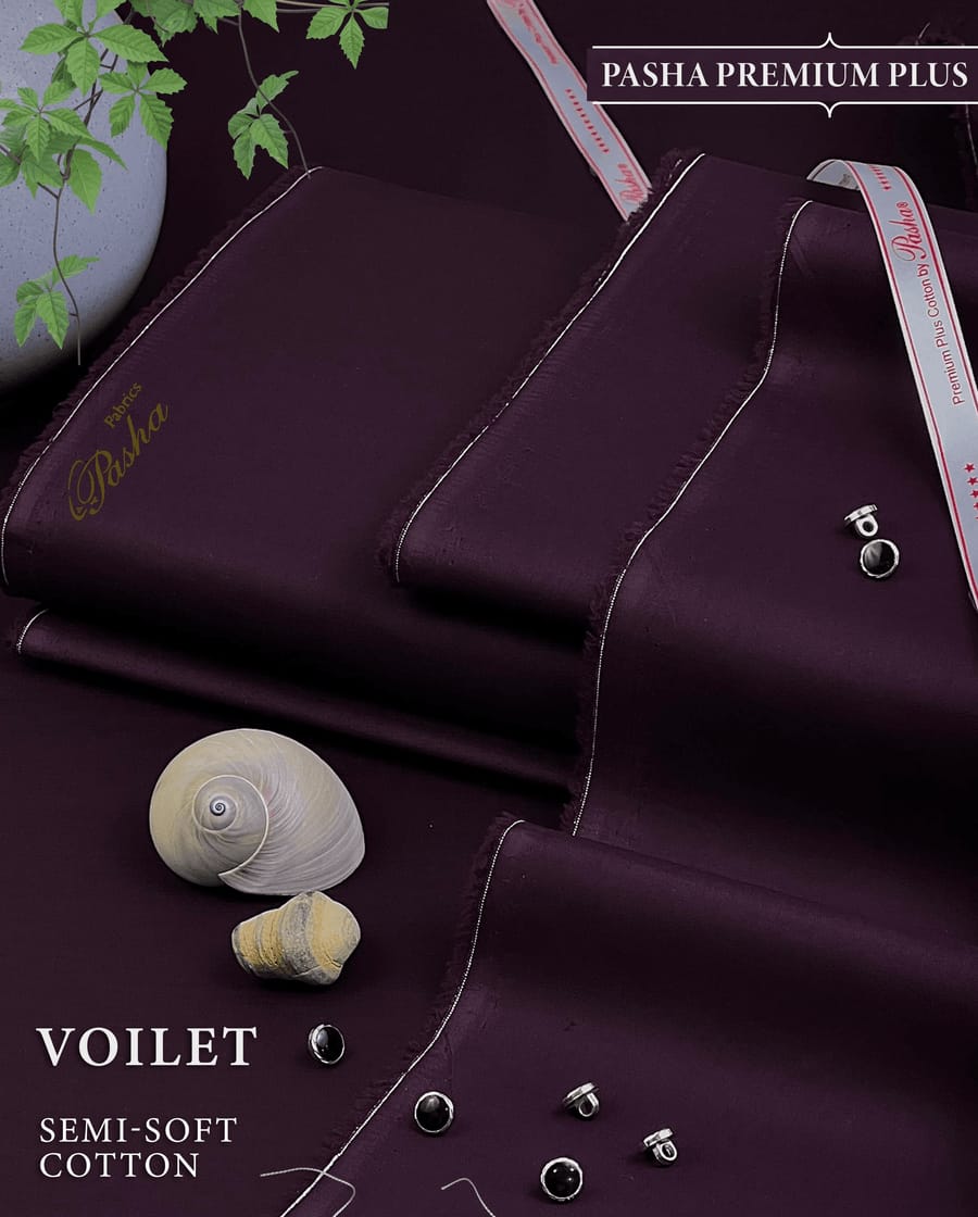 Pasha Premium Plus | Pure Egyptian Cotton | Semi-Soft Luxurious Unstitched Fabric for Men's (Voilet)