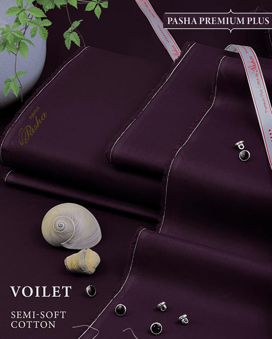 Pasha Premium Plus | Pure Egyptian Cotton | Semi-Soft Luxurious Unstitched Fabric for Men's (Voilet)