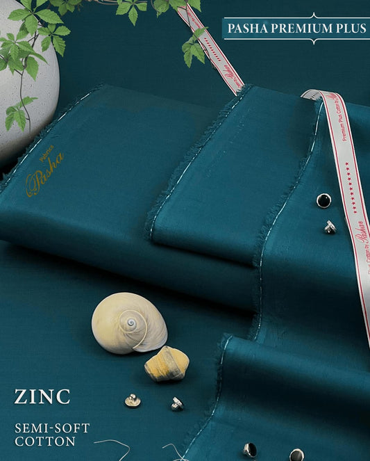 Pasha Premium Plus | Pure Egyptian Cotton | Semi-Soft Luxurious Unstitched Fabric for Men's (Zinc)
