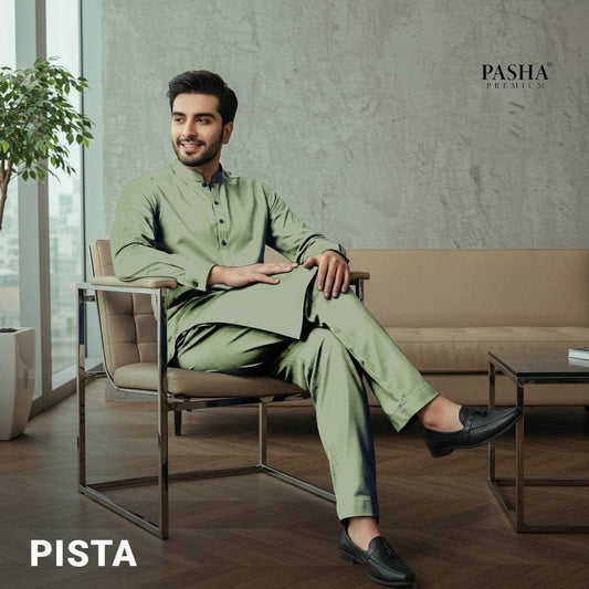 Pasha Premium Plus | Pure Egyptian Cotton | Semi-Soft Luxurious Unstitched Fabric for Men's (Pista)