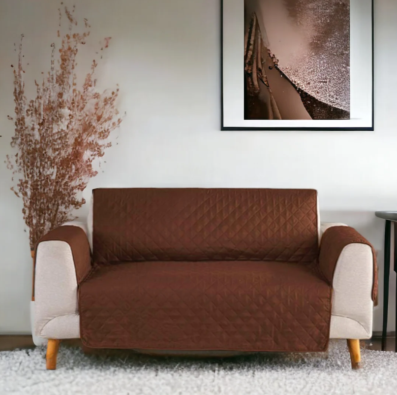 COTTON QUILTED SOFA RUNNER - SOFA COAT (COPPER BROWN)