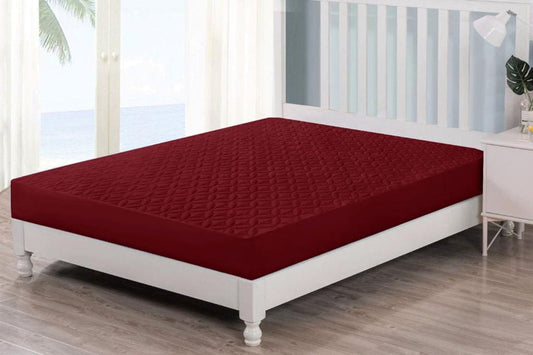 Ultra Soft Cotton Quilted 100% Waterproof Mattress Protector For Double Bed - Mehroon