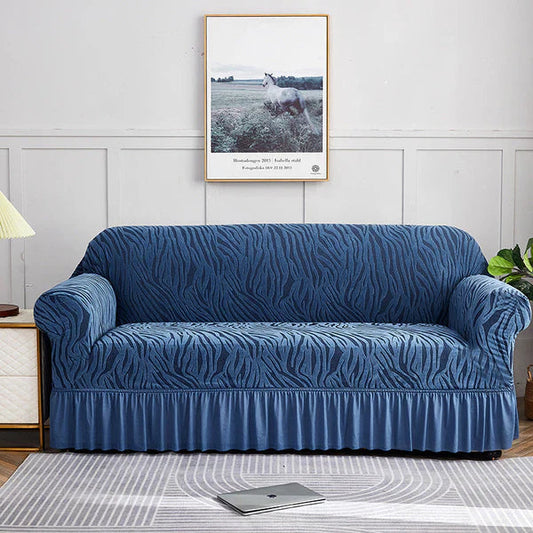 Zebra Velvet Sofa Covers With Frill & Without Frill - Blue -