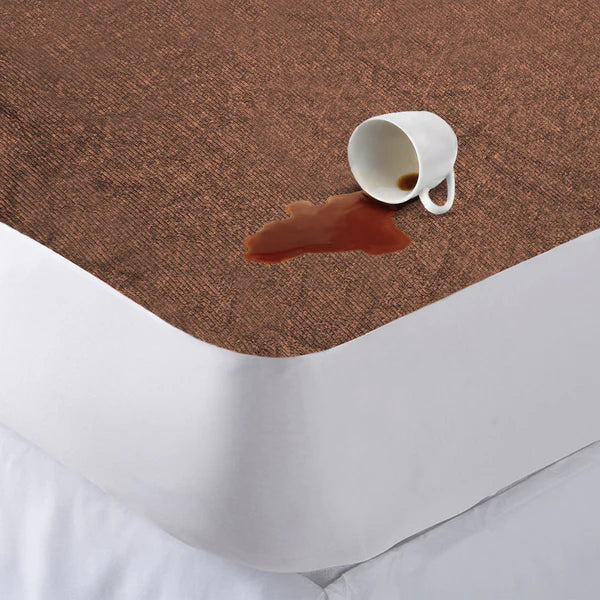 Jointless Recommended Premium & Export Quality Terry Cotton 100% Waterproof Fitted Style Mattress Protector- Brown Colour