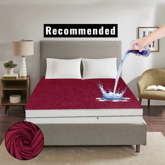 Jointless Recommended Premium & Export Quality Terry Cotton 100% Waterproof Fitted Style Mattress Protector- Maroon Colour