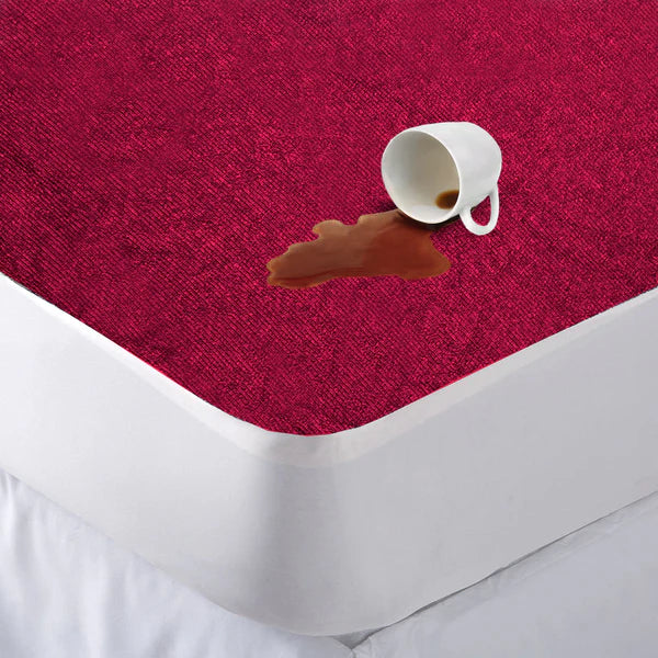 Jointless Recommended Premium & Export Quality Terry Cotton 100% Waterproof Fitted Style Mattress Protector- Maroon Colour