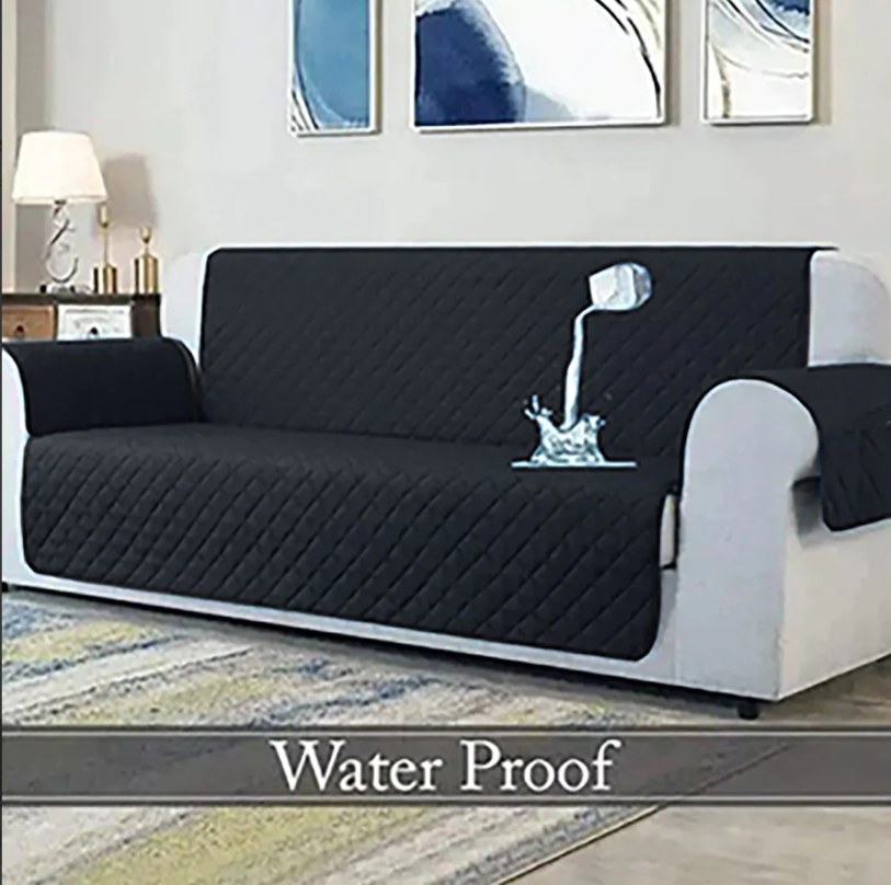 WATERPROOF COTTON QUILTED SOFA COVER - SOFA RUNNERS (Black)