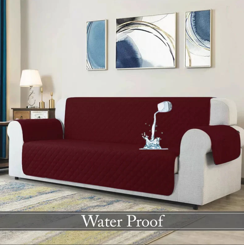 WATERPROOF COTTON QUILTED SOFA COVER - SOFA RUNNERS (Maroon)