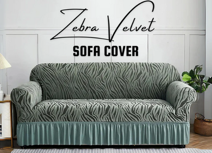 Zebra Velvet Sofa Covers With Frill & Without Frill - Green -